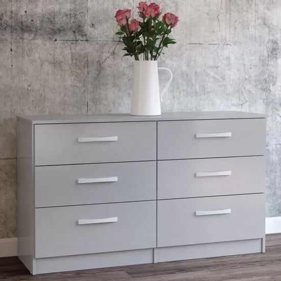 Product photograph of Lynn High Gloss Chest Of 6 Drawers In Grey from Furniture in Fashion