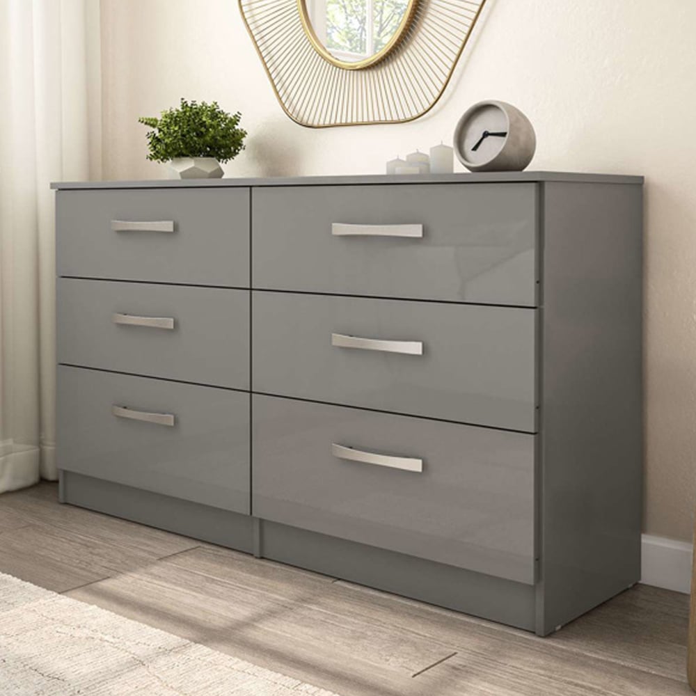 Lynn High Gloss Chest Of 6 Drawers In Grey