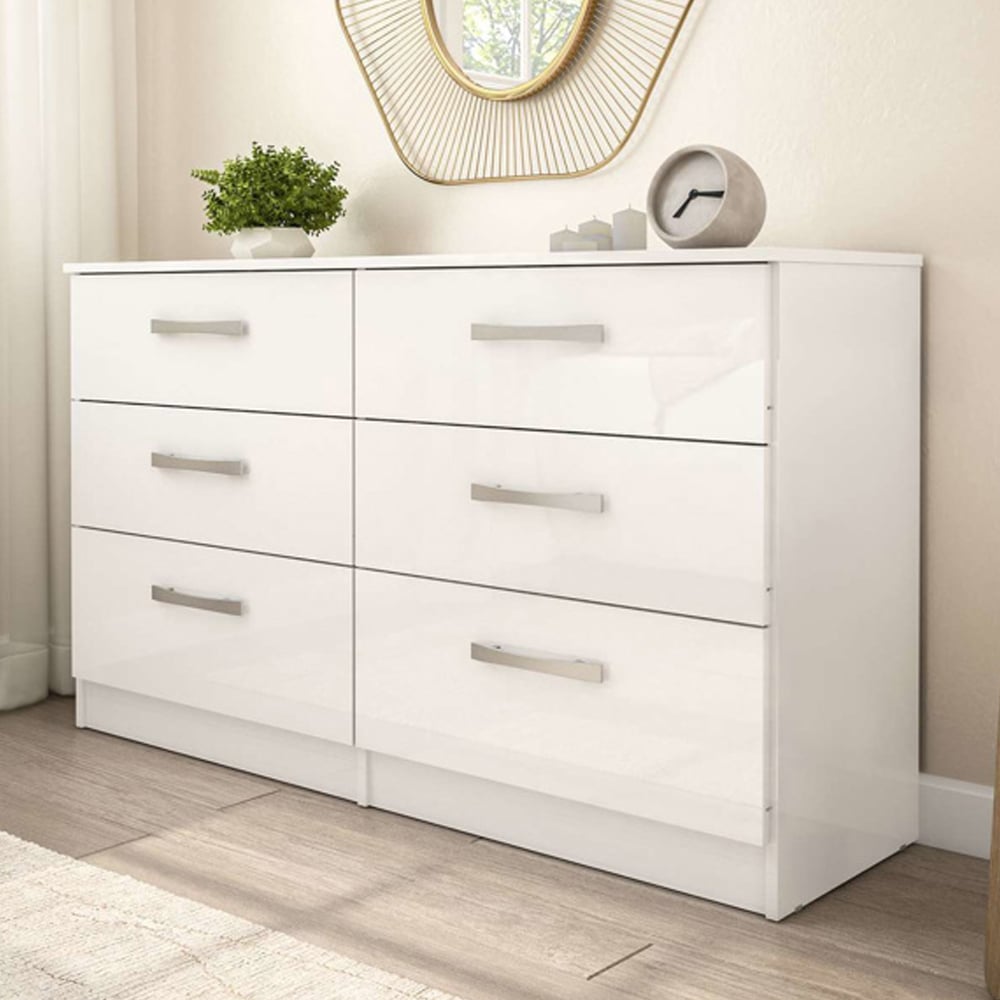 Lynn High Gloss Chest Of 6 Drawers In White
