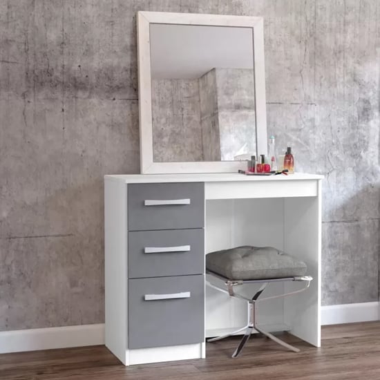 Lynn High Gloss Dressing Table With 3 Drawers In Grey And White