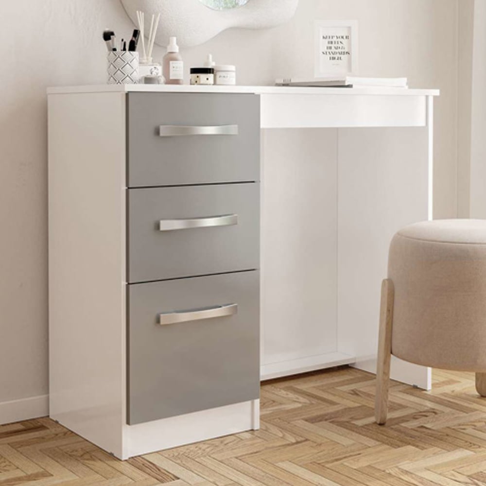 Lynn High Gloss Dressing Table With 3 Drawers In Grey And White