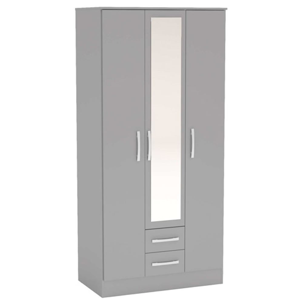 Lynn High Gloss Wardrobe With 3 Doors 2 Drawers In Grey