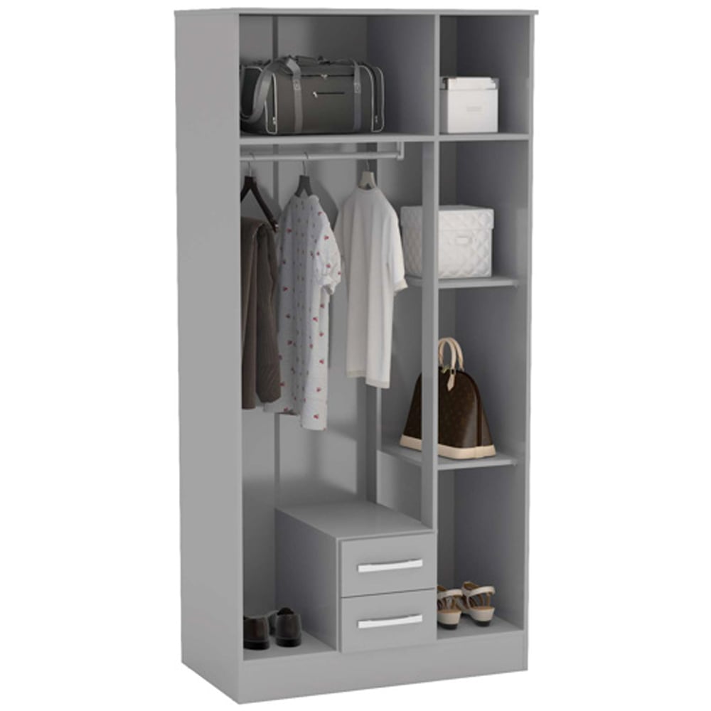 Lynn High Gloss Wardrobe With 3 Doors 2 Drawers In Grey