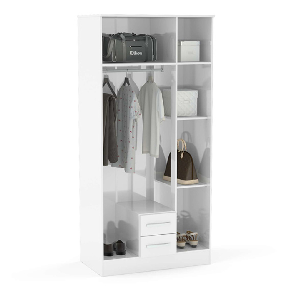 Lynn High Gloss Wardrobe With 3 Doors 2 Drawers In White