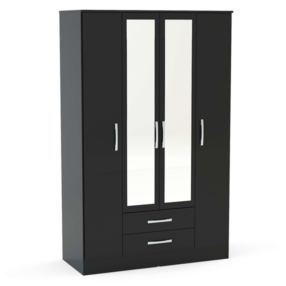 Lynn High Gloss Wardrobe With 4 Doors 2 Drawers In Black