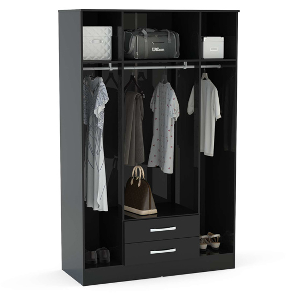 Lynn High Gloss Wardrobe With 4 Doors 2 Drawers In Black