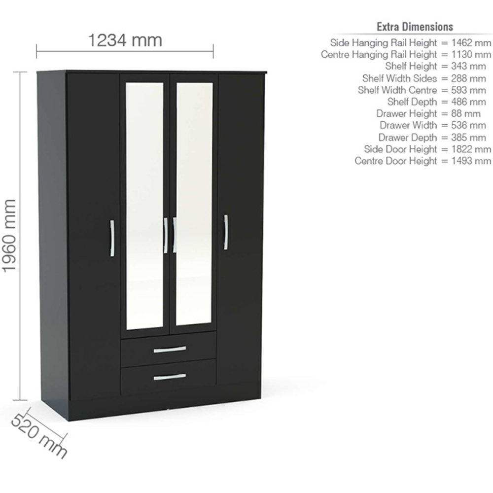 Lynn High Gloss Wardrobe With 4 Doors 2 Drawers In Black
