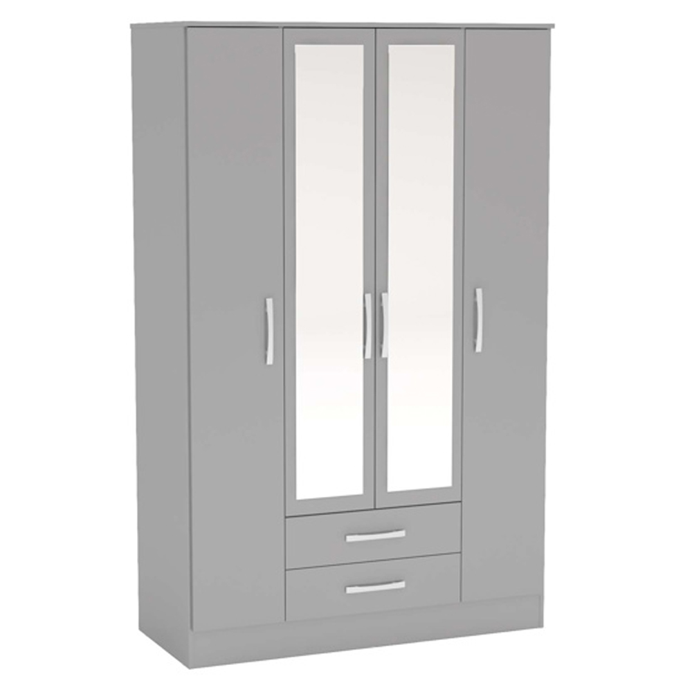 Lynn High Gloss Wardrobe With 4 Doors 2 Drawers In Grey