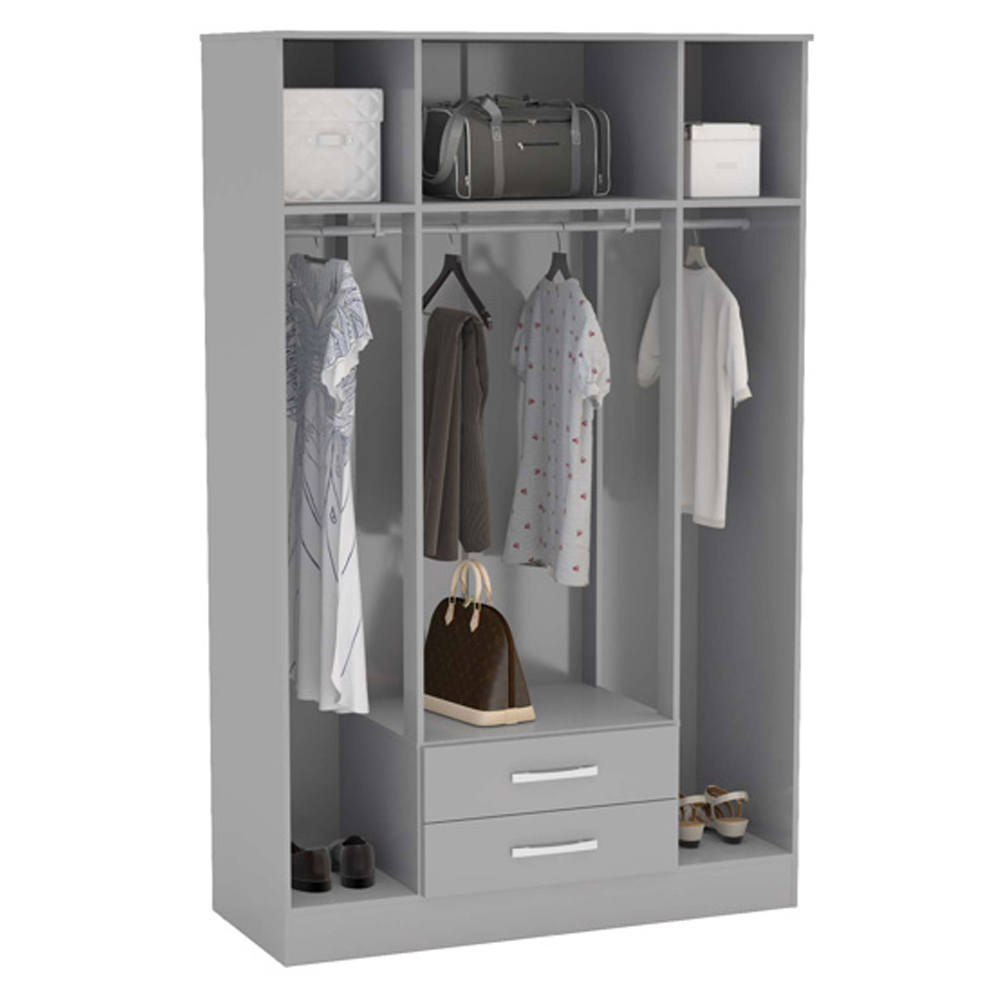Lynn High Gloss Wardrobe With 4 Doors 2 Drawers In Grey