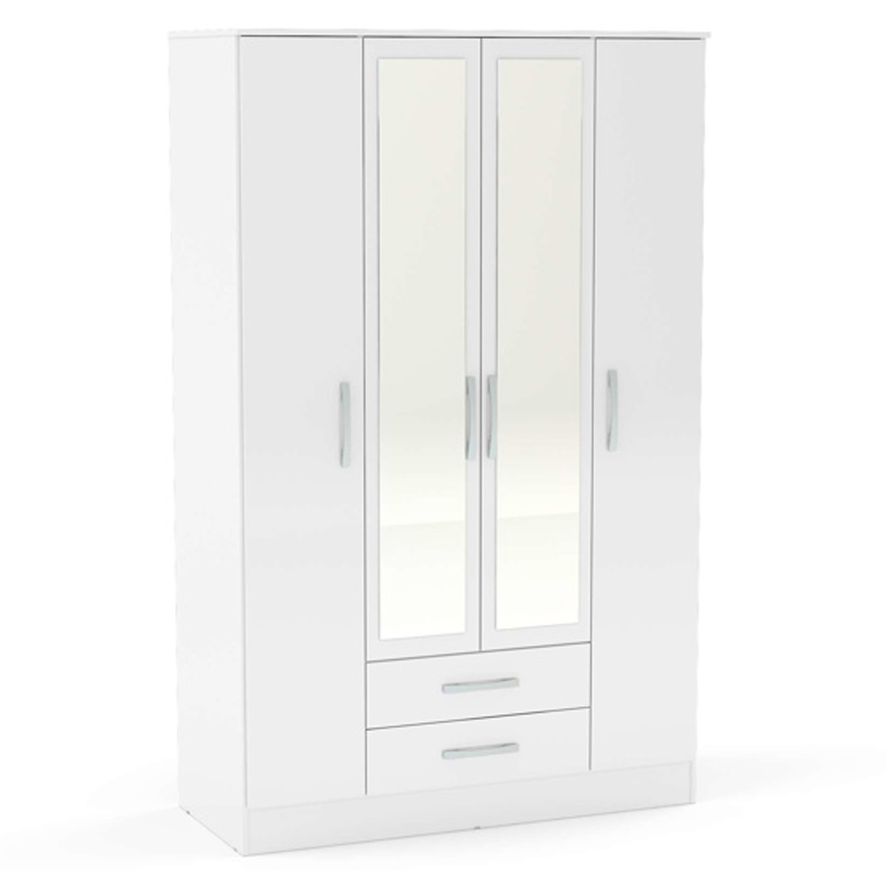 Lynn High Gloss Wardrobe With 4 Doors 2 Drawers In White