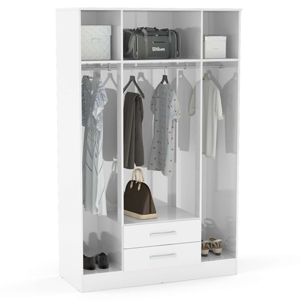 Lynn High Gloss Wardrobe With 4 Doors 2 Drawers In White