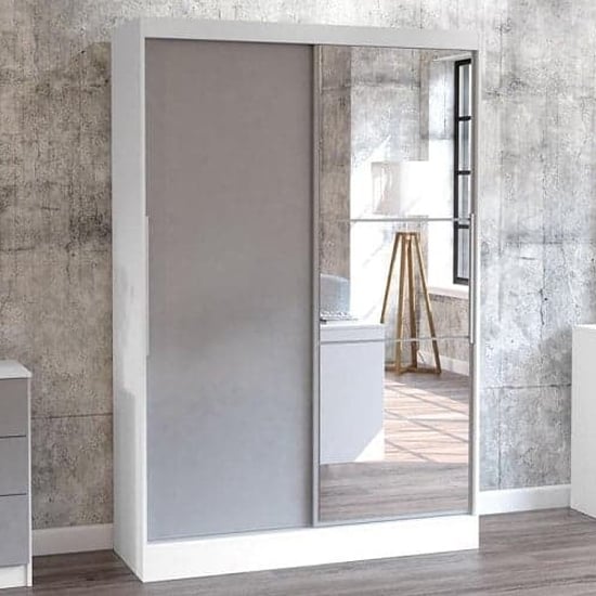 Product photograph of Lynn Mirrored Sliding Wardrobe In Grey And White High Gloss from Furniture in Fashion