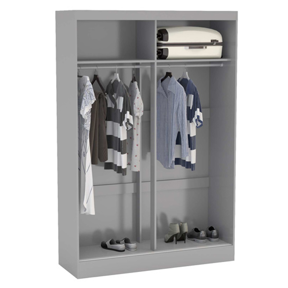 Lynn Mirrored Wardrobe With 2 Sliding Doors In Grey High Gloss