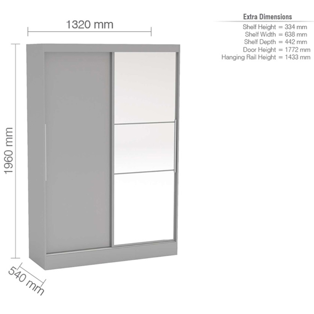Lynn Mirrored Wardrobe With 2 Sliding Doors In Grey High Gloss