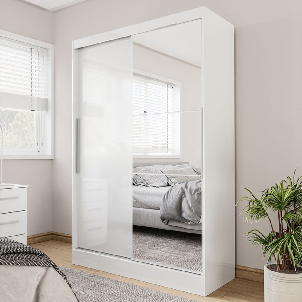 Lynn Mirrored Wardrobe With 2 Sliding Doors In White