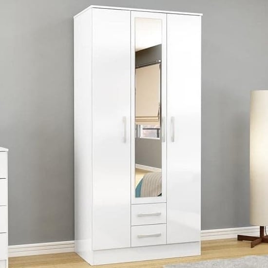 Product photograph of Lynn Mirrored Wardrobe With 3 Door In White High Gloss from Furniture in Fashion