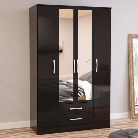 Read more about Lynn mirrored wardrobe with 4 door in black high gloss