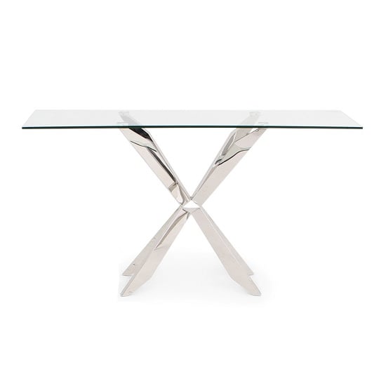 Product photograph of Selina Glass Console Table In Clear With Stainless Steel Base from Furniture in Fashion