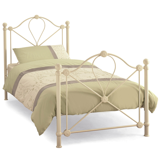 Lyon Metal Single Bed In Ivory Gloss