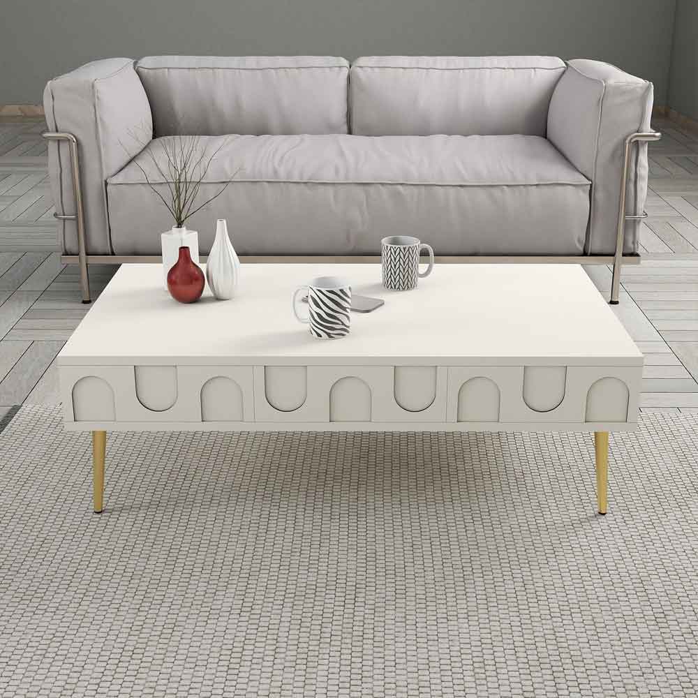 Lyon Wooden Coffee Table in Cream and Gold
