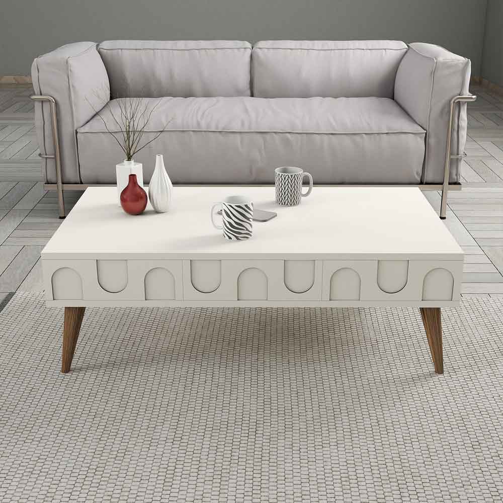 Lyon Wooden Coffee Table in Cream and Walnut
