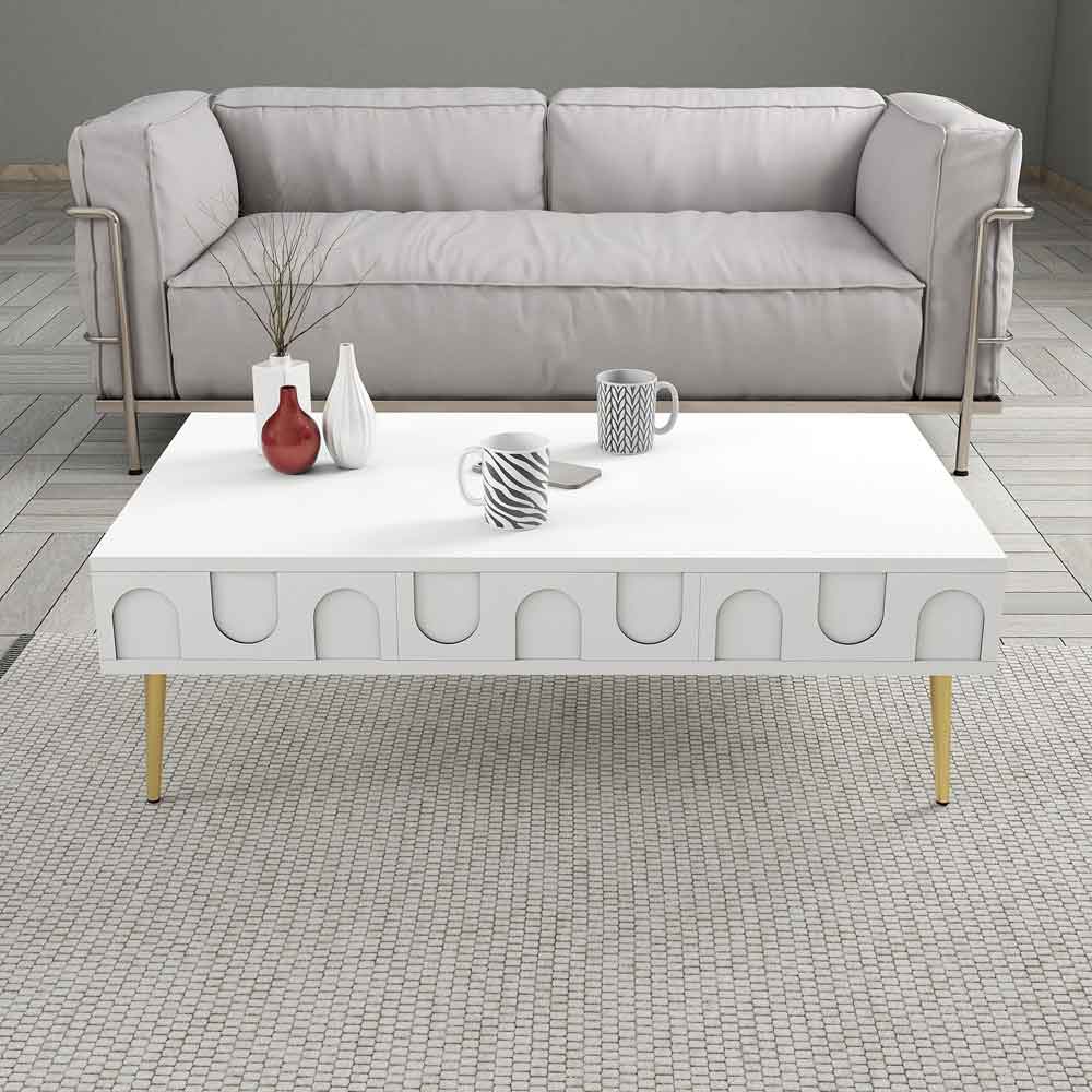 Lyon Wooden Coffee Table in White and Gold