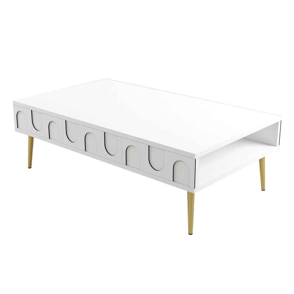 Lyon Wooden Coffee Table in White and Gold
