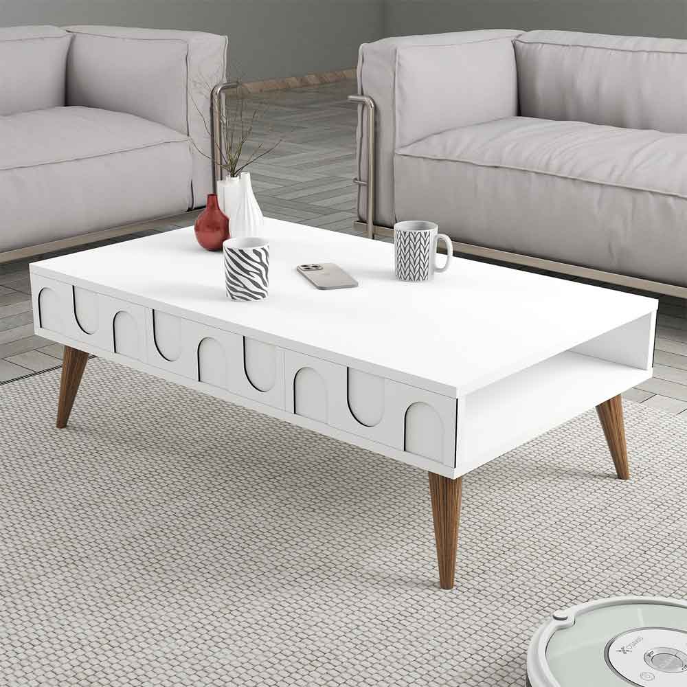 Lyon Wooden Coffee Table in White and Walnut