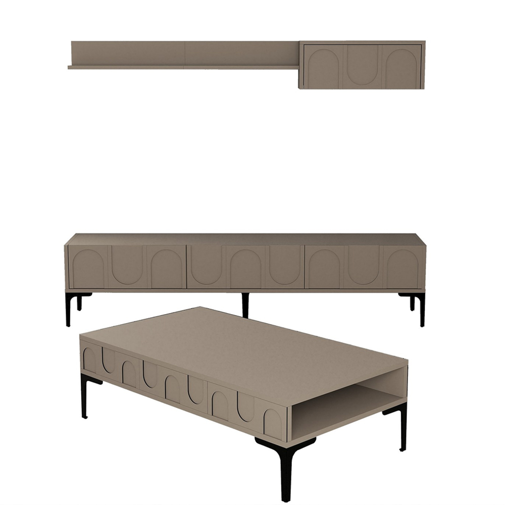 Lyon Wooden Entertainment Unit with Coffee Table Set in Atlas and Black