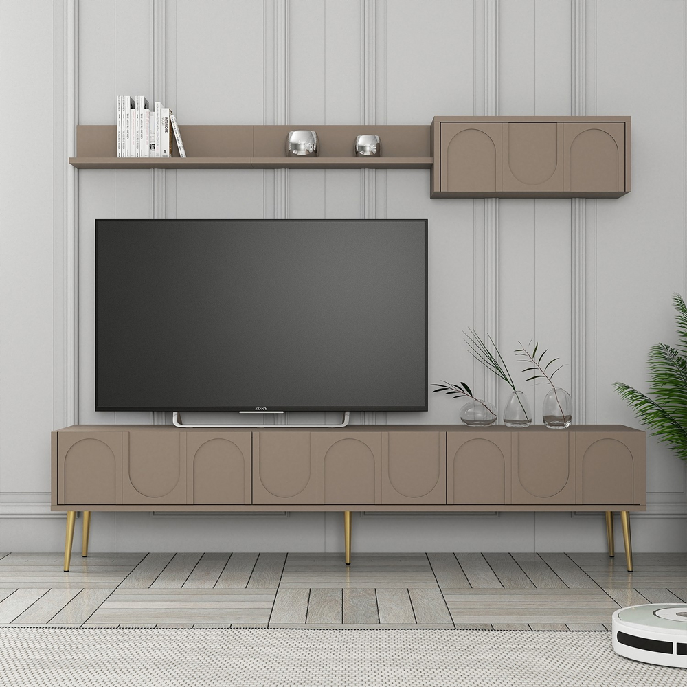 Lyon Wooden Entertainment Unit with Coffee Table Set in Atlas and Gold