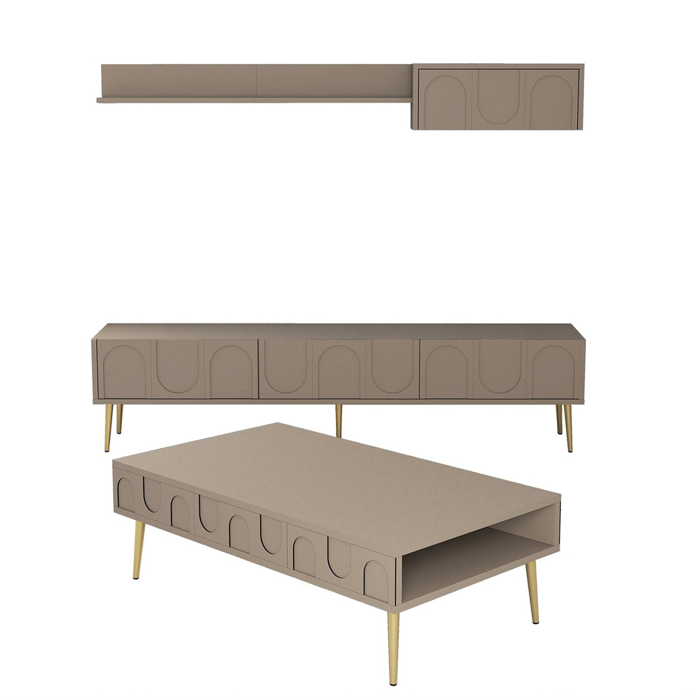 Lyon Wooden Entertainment Unit with Coffee Table Set in Atlas and Gold