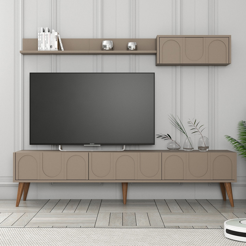 Lyon Wooden Entertainment Unit with Coffee Table Set in Atlas and Walnut