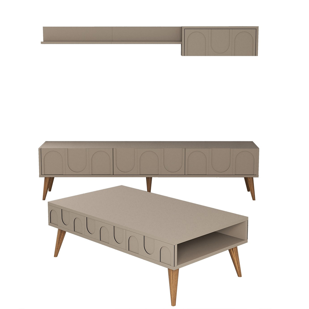 Lyon Wooden Entertainment Unit with Coffee Table Set in Atlas and Walnut