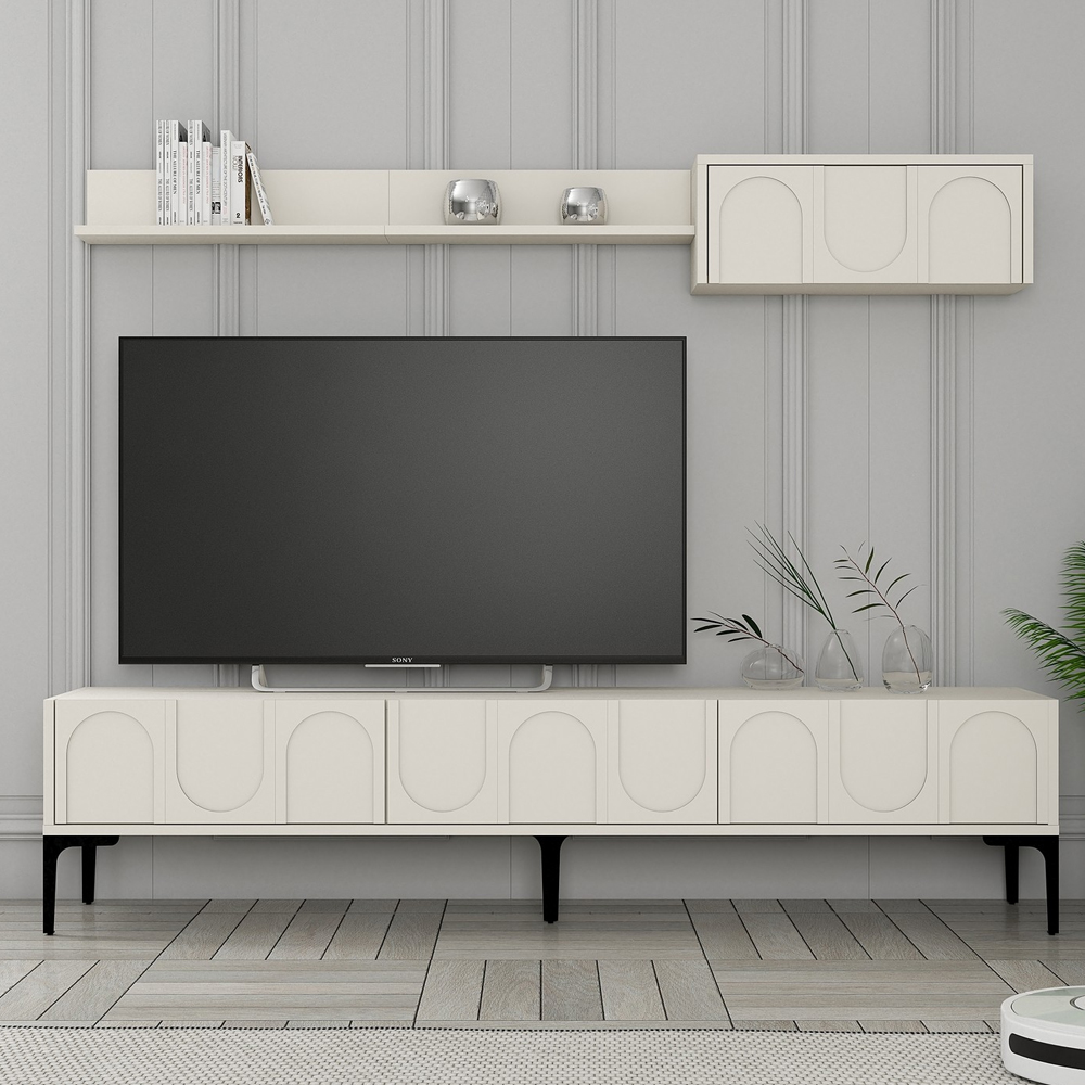 Lyon Wooden Entertainment Unit with Coffee Table Set in Cream and Black