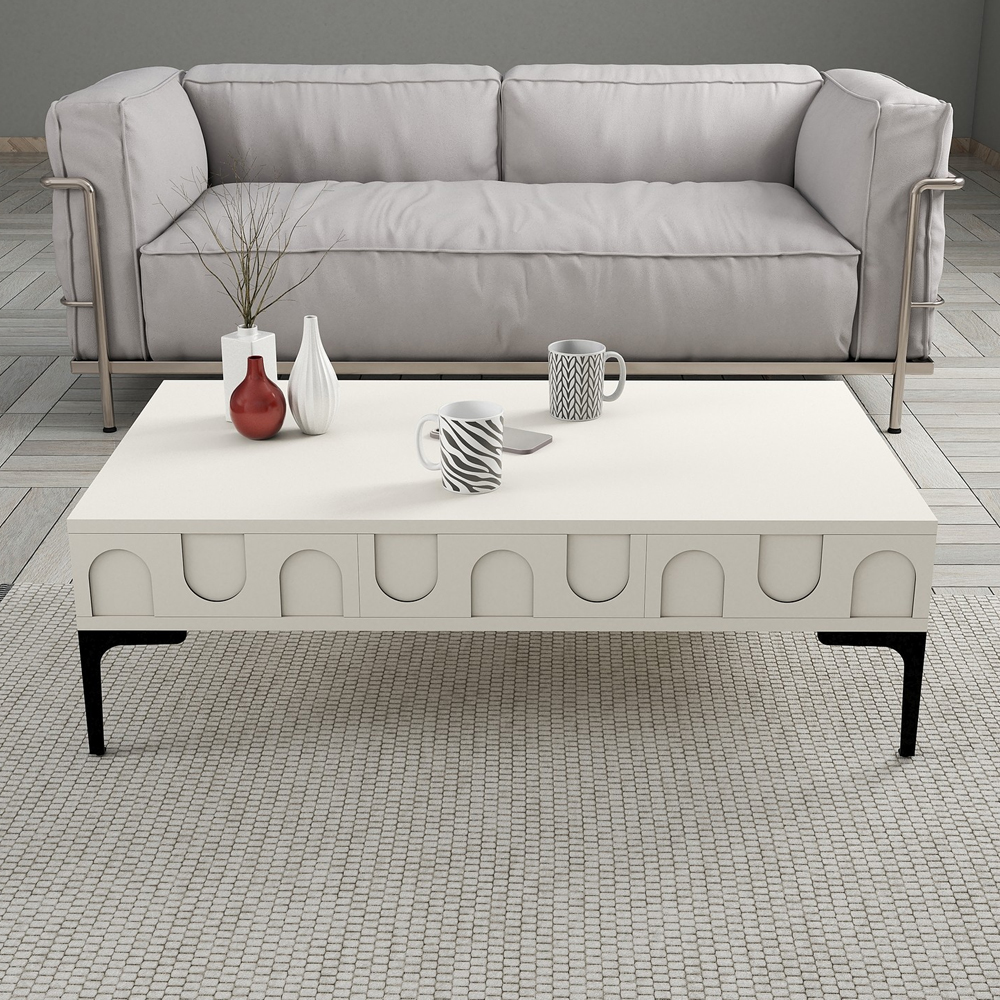 Lyon Wooden Entertainment Unit with Coffee Table Set in Cream and Black