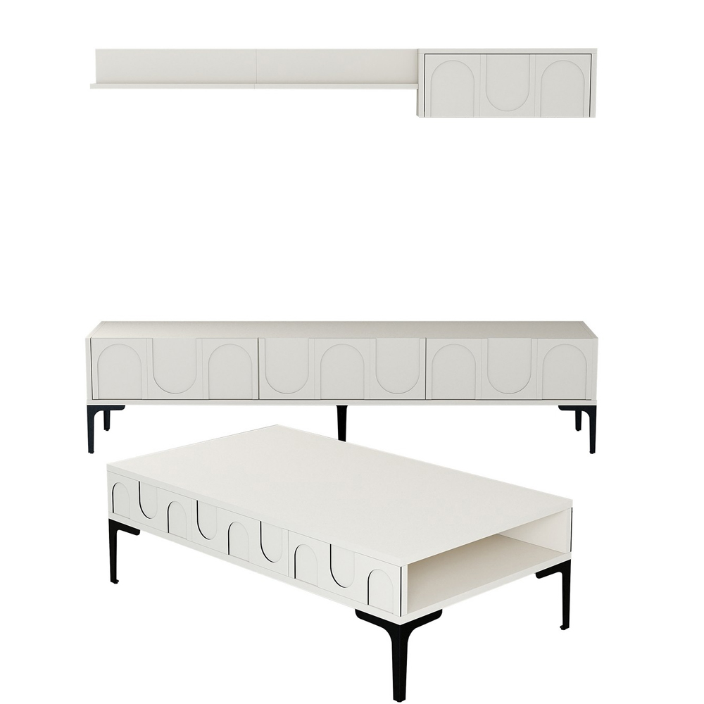 Lyon Wooden Entertainment Unit with Coffee Table Set in Cream and Black