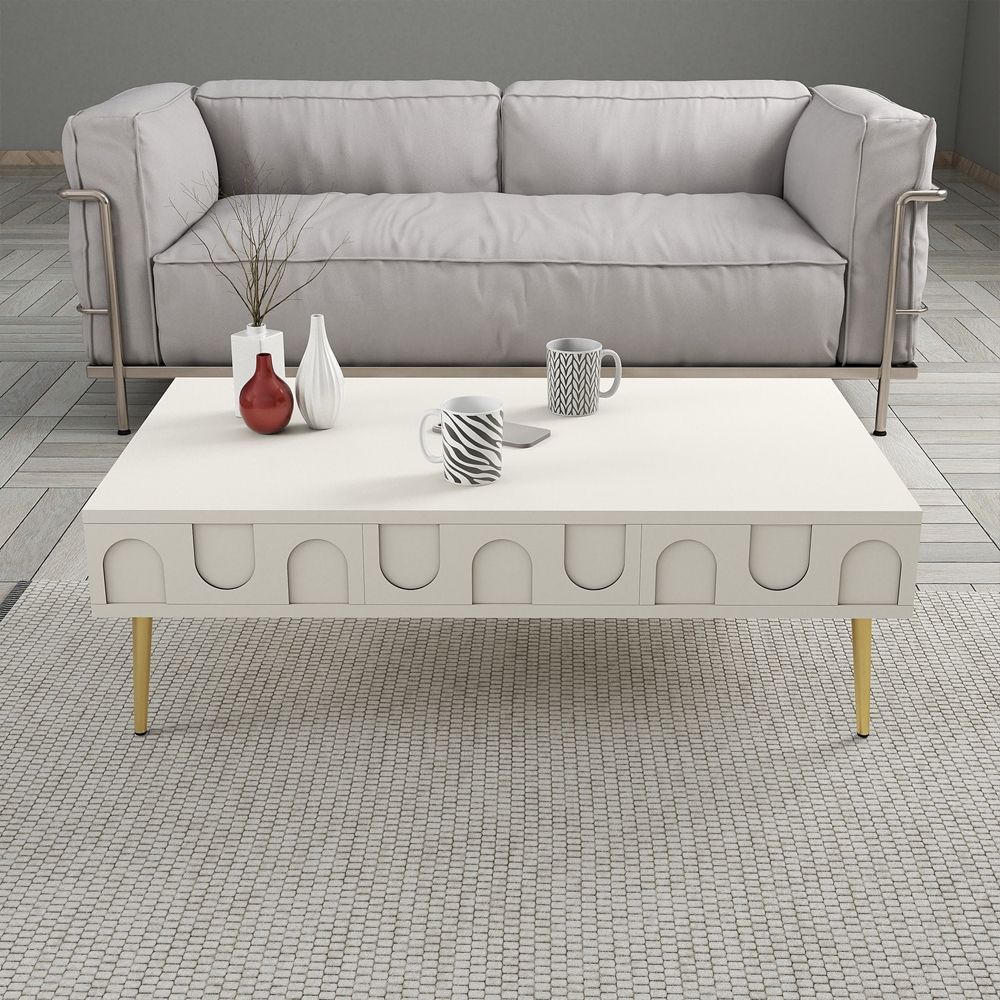 Lyon Wooden Entertainment Unit with Coffee Table Set in Cream and Gold