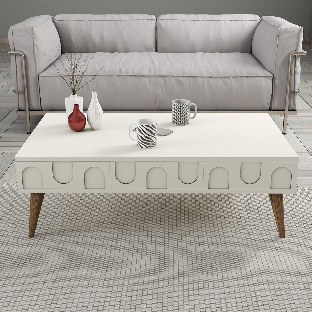 Lyon Wooden Entertainment Unit with Coffee Table Set in Cream and Walnut