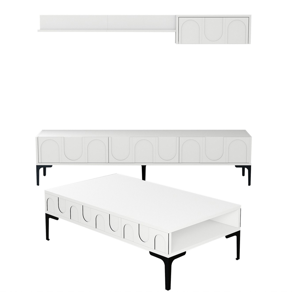 Lyon Wooden Entertainment Unit with Coffee Table Set in White and Black