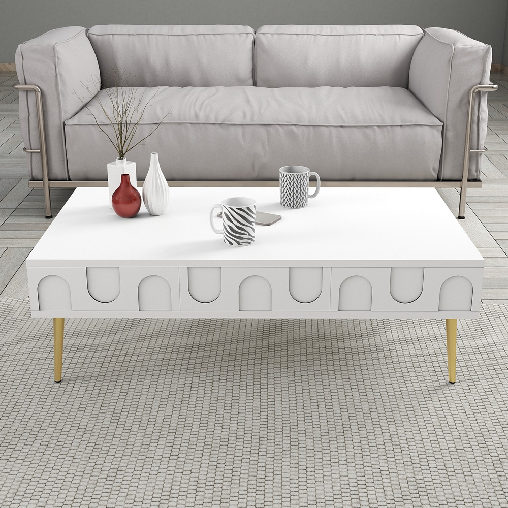 Lyon Wooden Entertainment Unit with Coffee Table Set in White and Gold