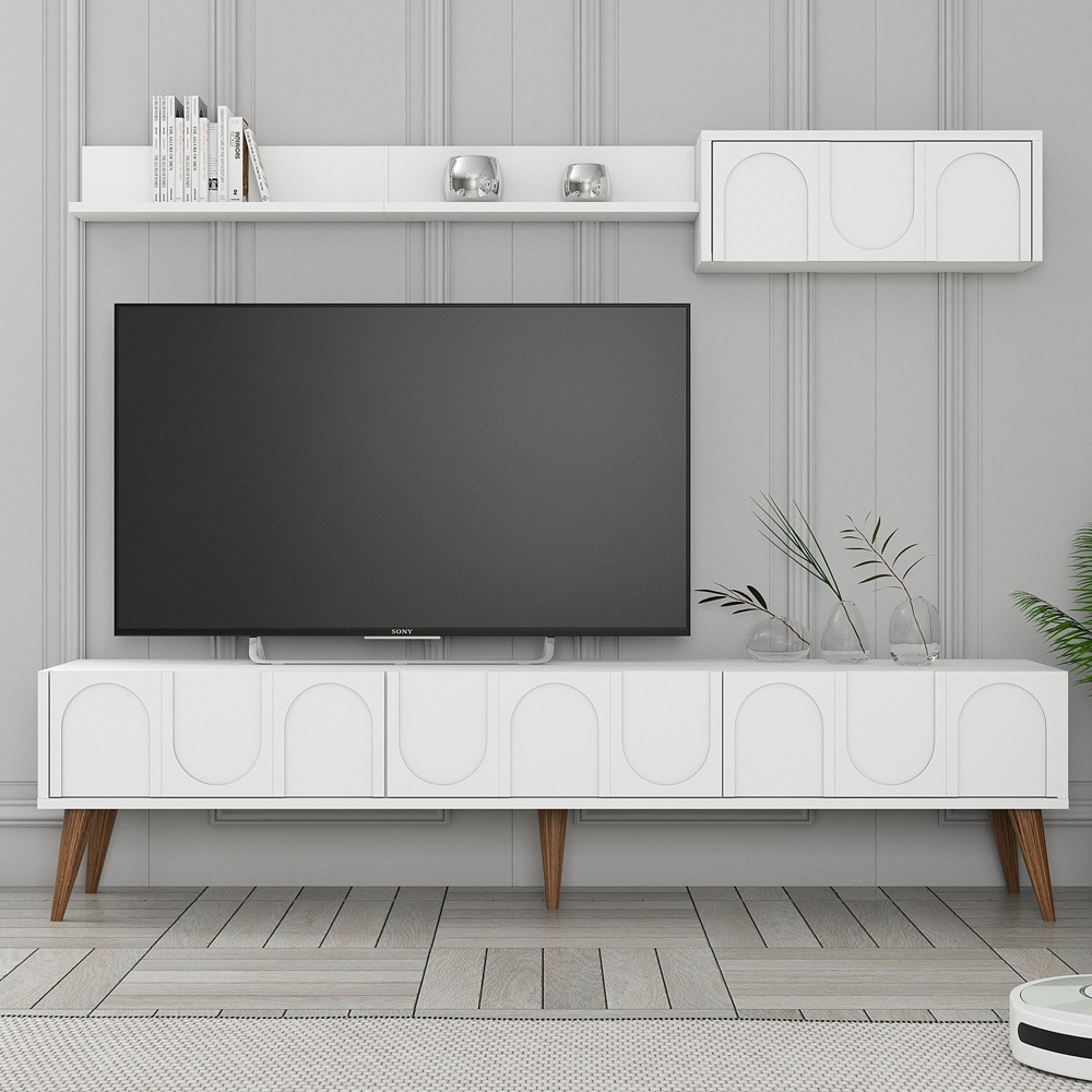 Lyon Wooden Entertainment Unit with Coffee Table Set in White and Walnut