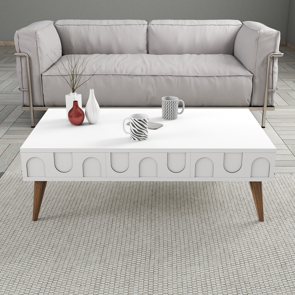 Lyon Wooden Entertainment Unit with Coffee Table Set in White and Walnut
