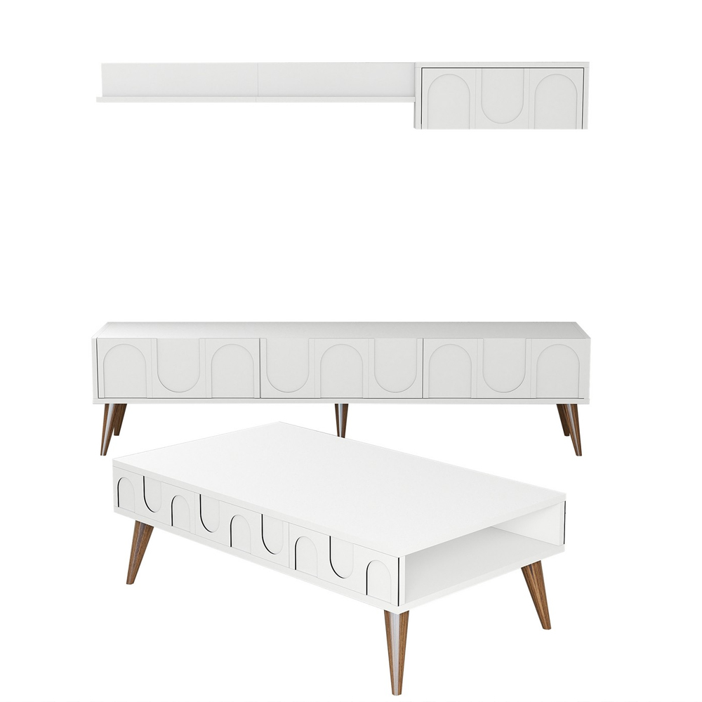 Lyon Wooden Entertainment Unit with Coffee Table Set in White and Walnut