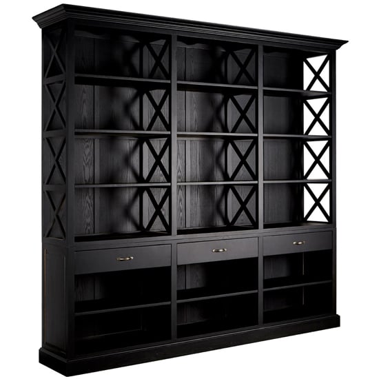 Lyox Large Wooden 3 Drawers Bookcase In Black_1