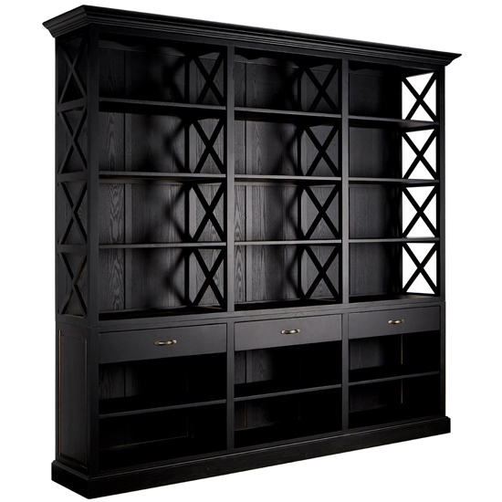 Product photograph of Lyox Large Wooden 3 Drawers Bookcase In Black from Furniture in Fashion