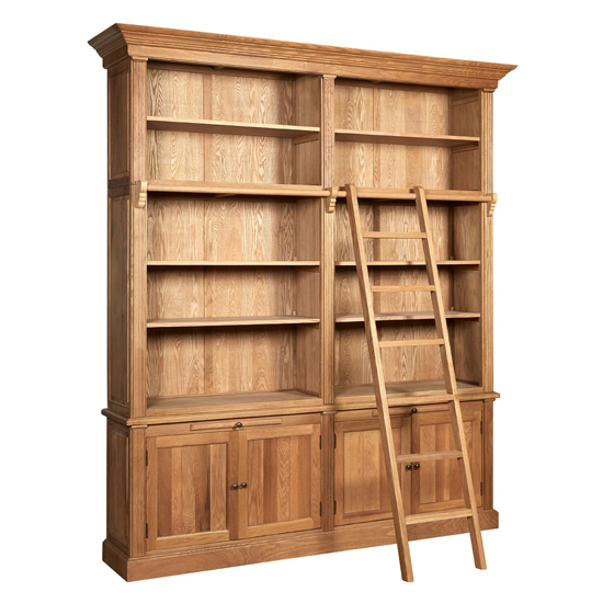 Lyox Wooden 2 Sections Bookcase With Ladder In Natural