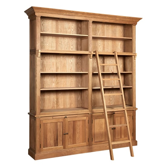 Lyox Wooden 2 Sections Bookcase With Ladder In Natural FiF