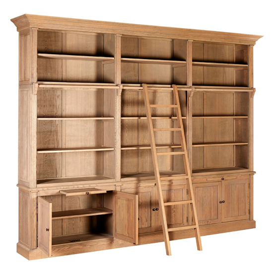 Lyox Wooden 3 Sections Bookcase With Ladder In Natural_3