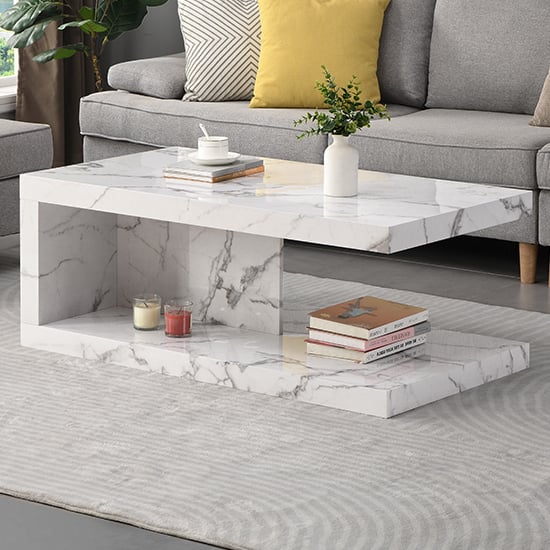 Product photograph of Lyra High Gloss Coffee Table In Diva Marble Effect from Furniture in Fashion