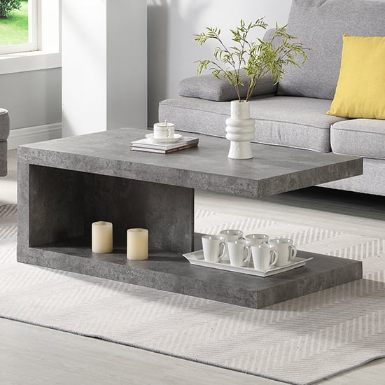 Product photograph of Lyra Wooden Coffee Table In Concrete Effect from Furniture in Fashion